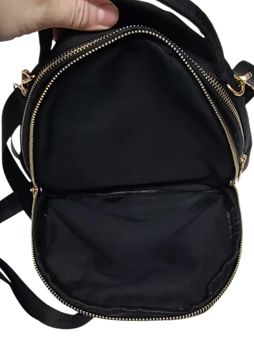 Black Nylon Mini Backpack Convertible Purse Crossbody Shoulder Bag Gold Hardware
